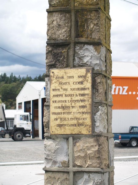 A plaque that marks the visit up the Waihou River by Captain James Cook in 1769